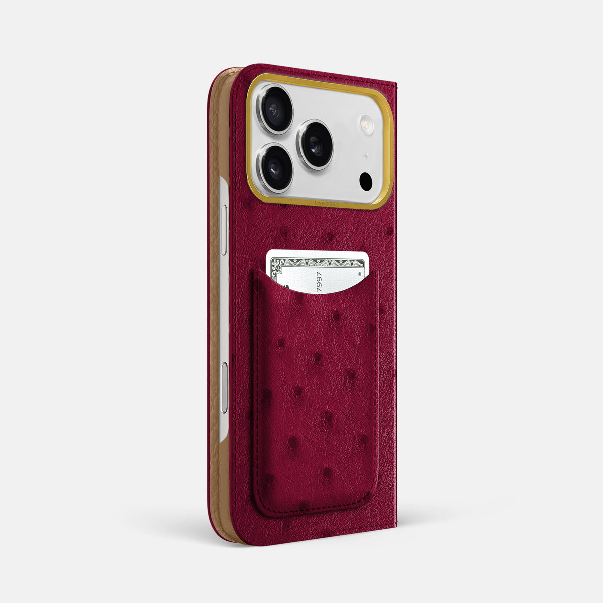 Folio Case with Card For iPhone 17 Pro Max In Ostrich -1 | Bordeaux-Gold