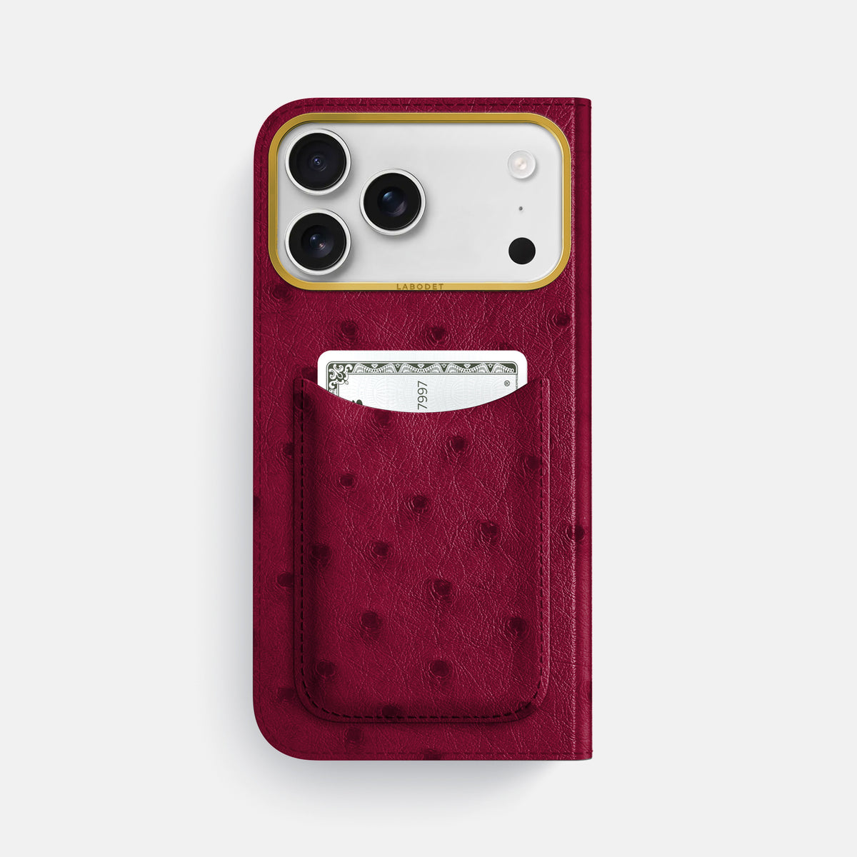 Folio Case with Card For iPhone 17 Pro Max In Ostrich -3 | Bordeaux-Gold