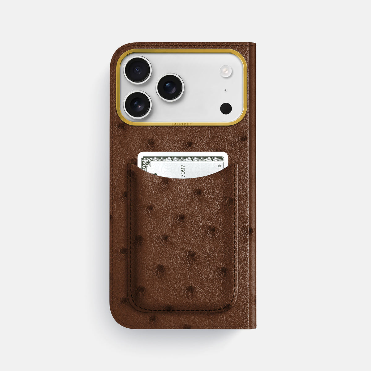 Folio Case with Card For iPhone 17 Pro Max In Ostrich -3 | Chocolate-Gold