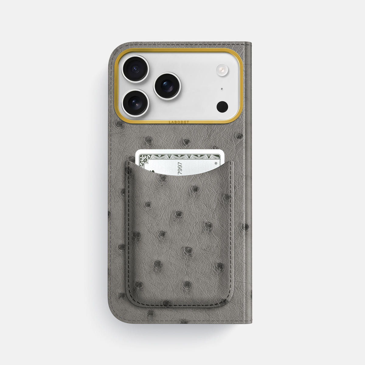 Folio Case with Card For iPhone 17 Pro Max In Ostrich -3 | Grey-Gold