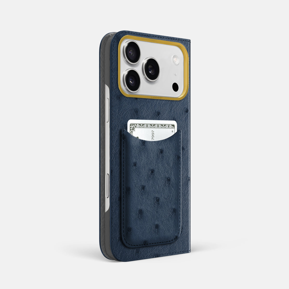 Folio Case with Card For iPhone 17 Pro Max In Ostrich -1 | Navy-Blue-Gold