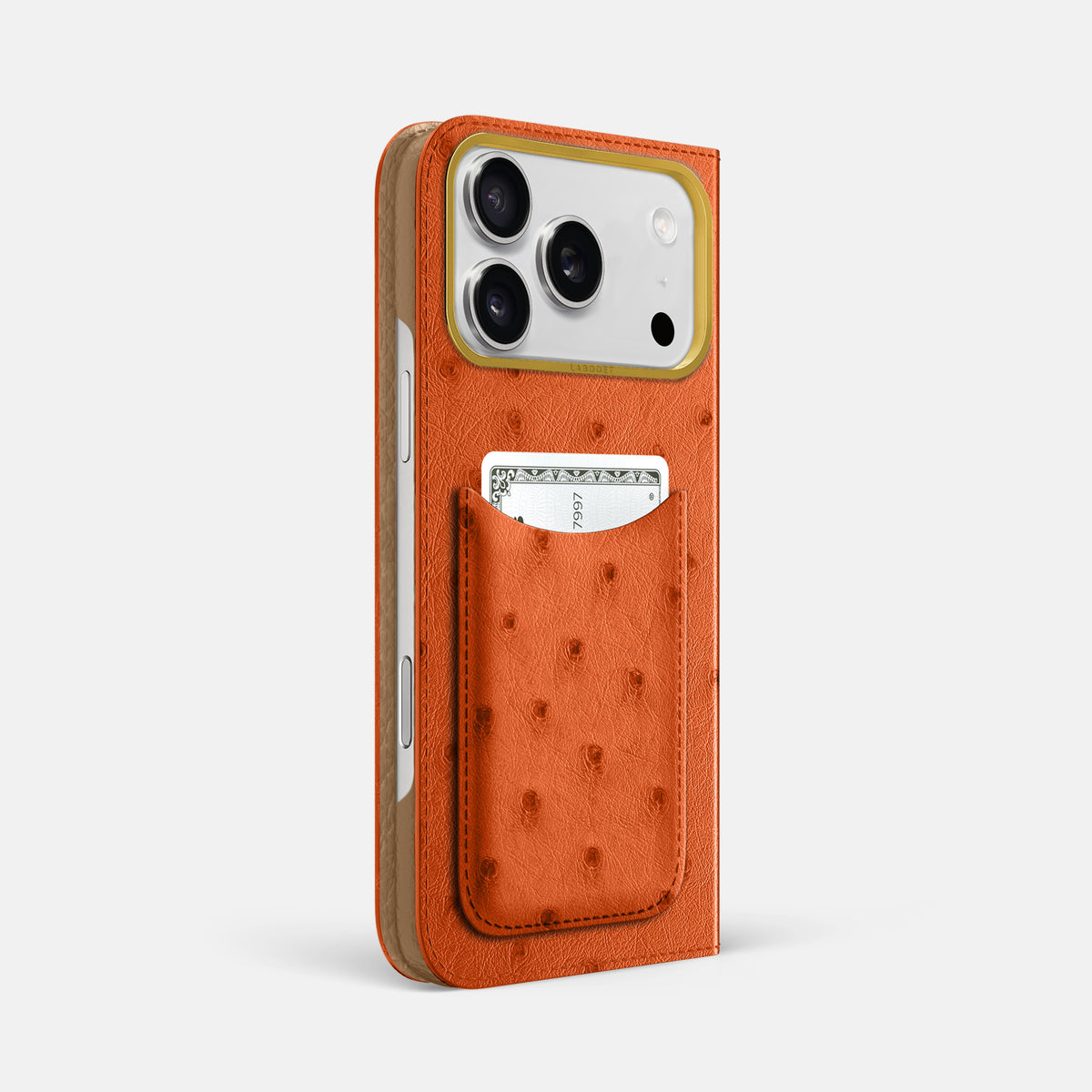 Folio Case with Card For iPhone 17 Pro Max In Ostrich -1 | Orange-Gold