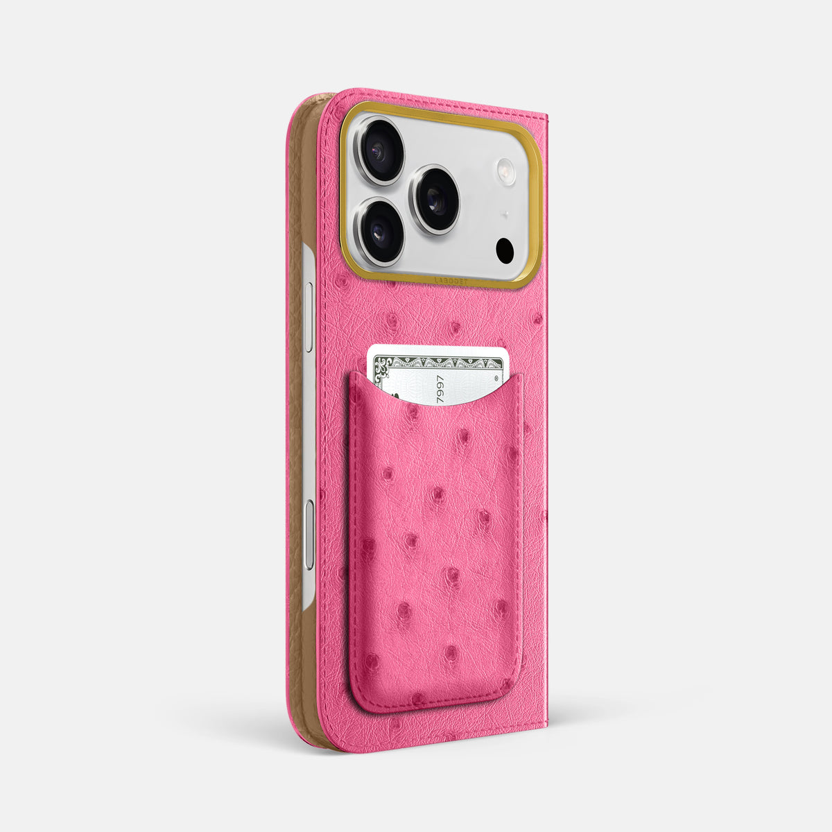 Folio Case with Card For iPhone 17 Pro Max In Ostrich -1 | Pink-Gold