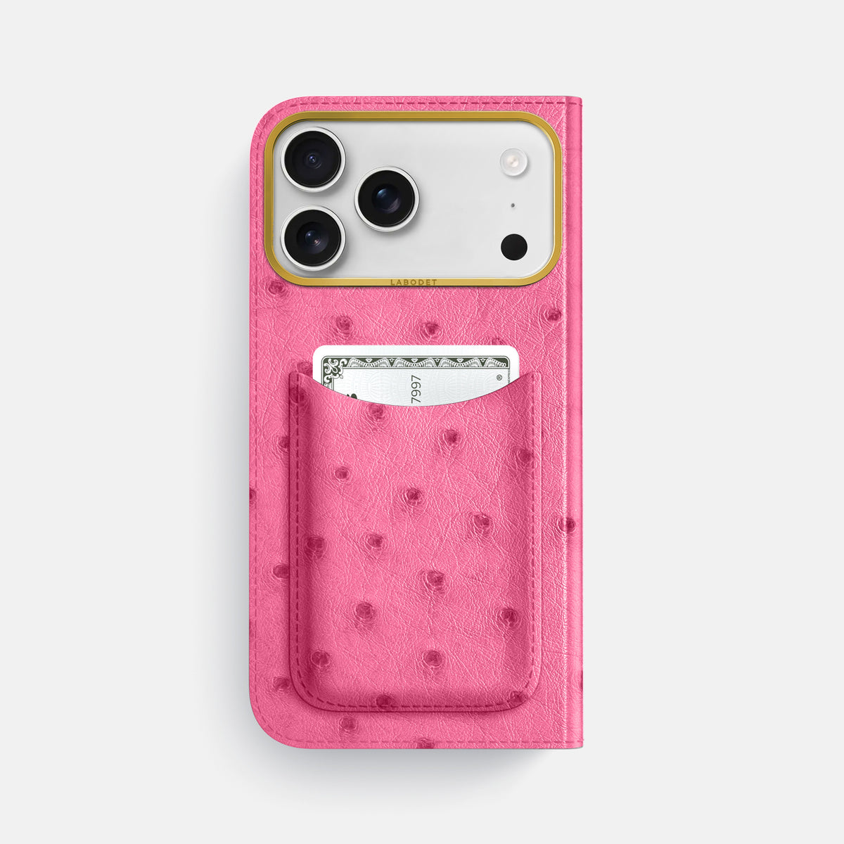 Folio Case with Card For iPhone 17 Pro Max In Ostrich -3 | Pink-Gold