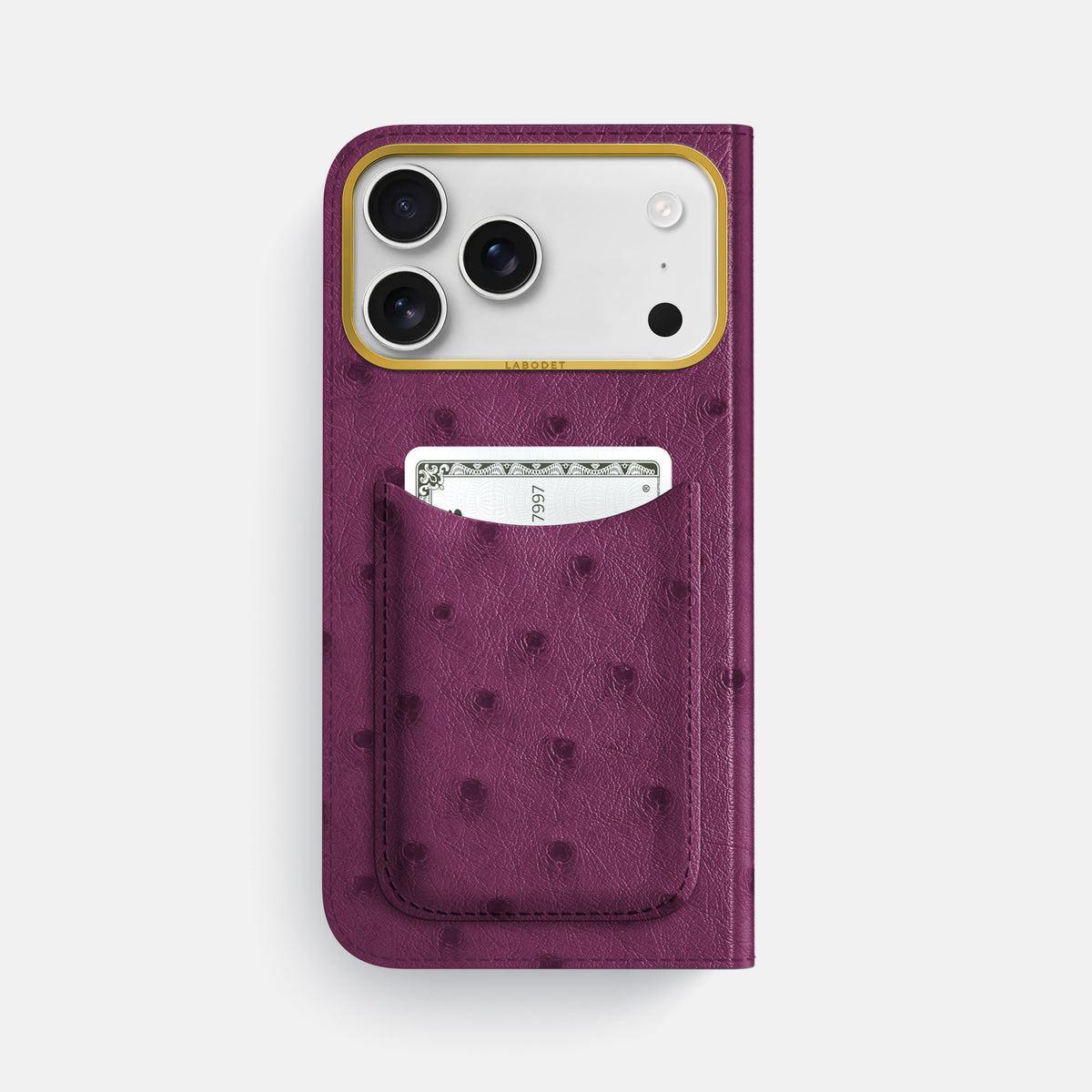 Folio Case with Card For iPhone 17 Pro Max In Ostrich -3 | Purple-Gold