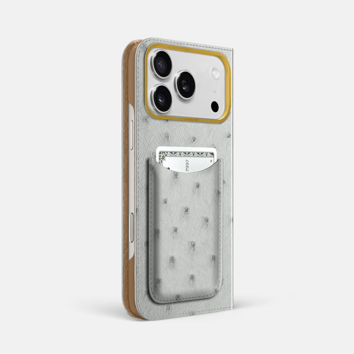Folio Case with Card For iPhone 17 Pro Max In Ostrich -1 | White-Gold