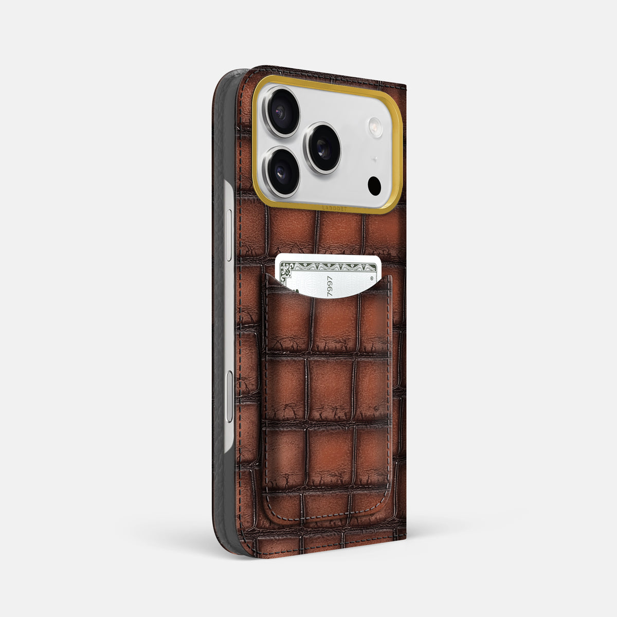 Folio Case with Card For iPhone 17 Pro Max In Patina Alligator -1 | Baobab-Gold