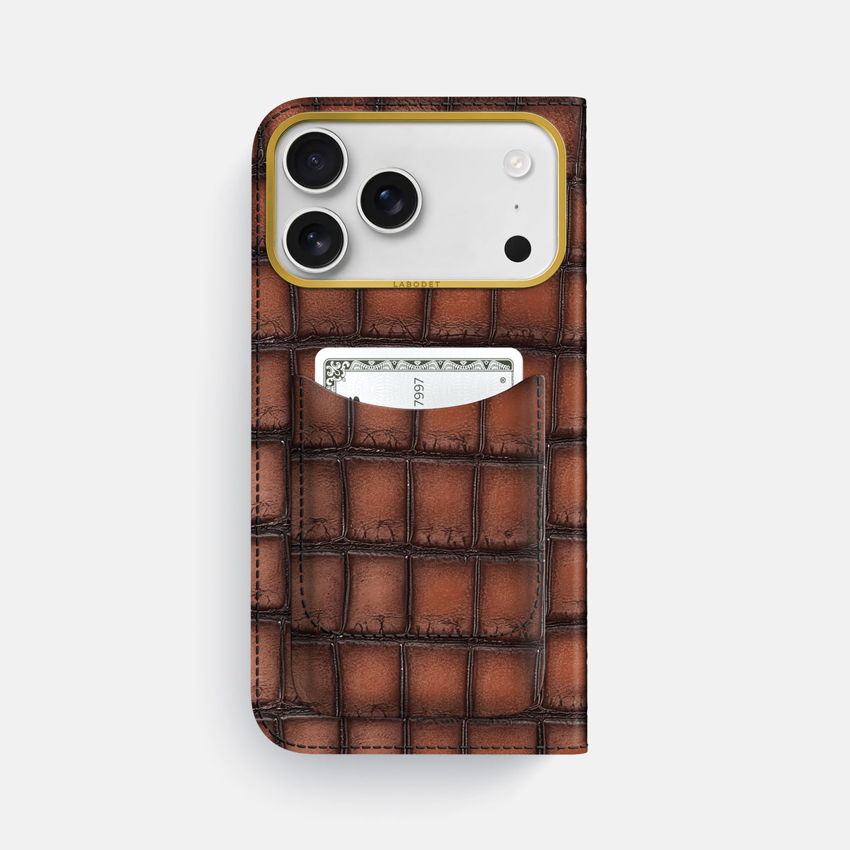 Folio Case with Card For iPhone 17 Pro Max In Patina Alligator -3 | Baobab-Gold