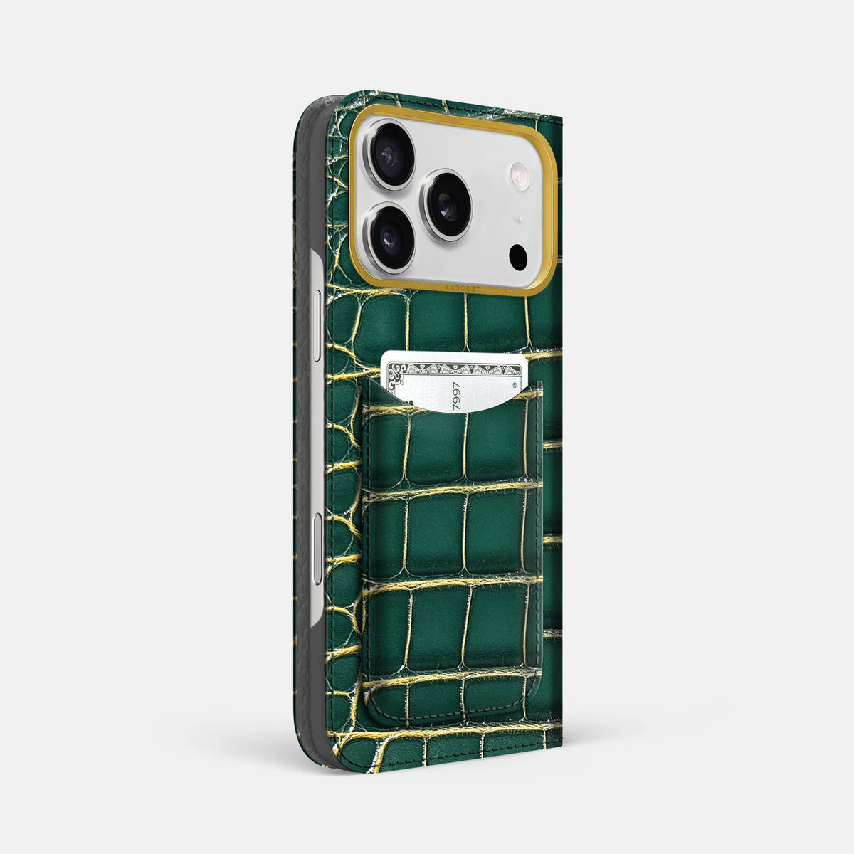 Folio Case with Card For iPhone 17 Pro Max In Patina Alligator -1 | Cambridge-Gold
