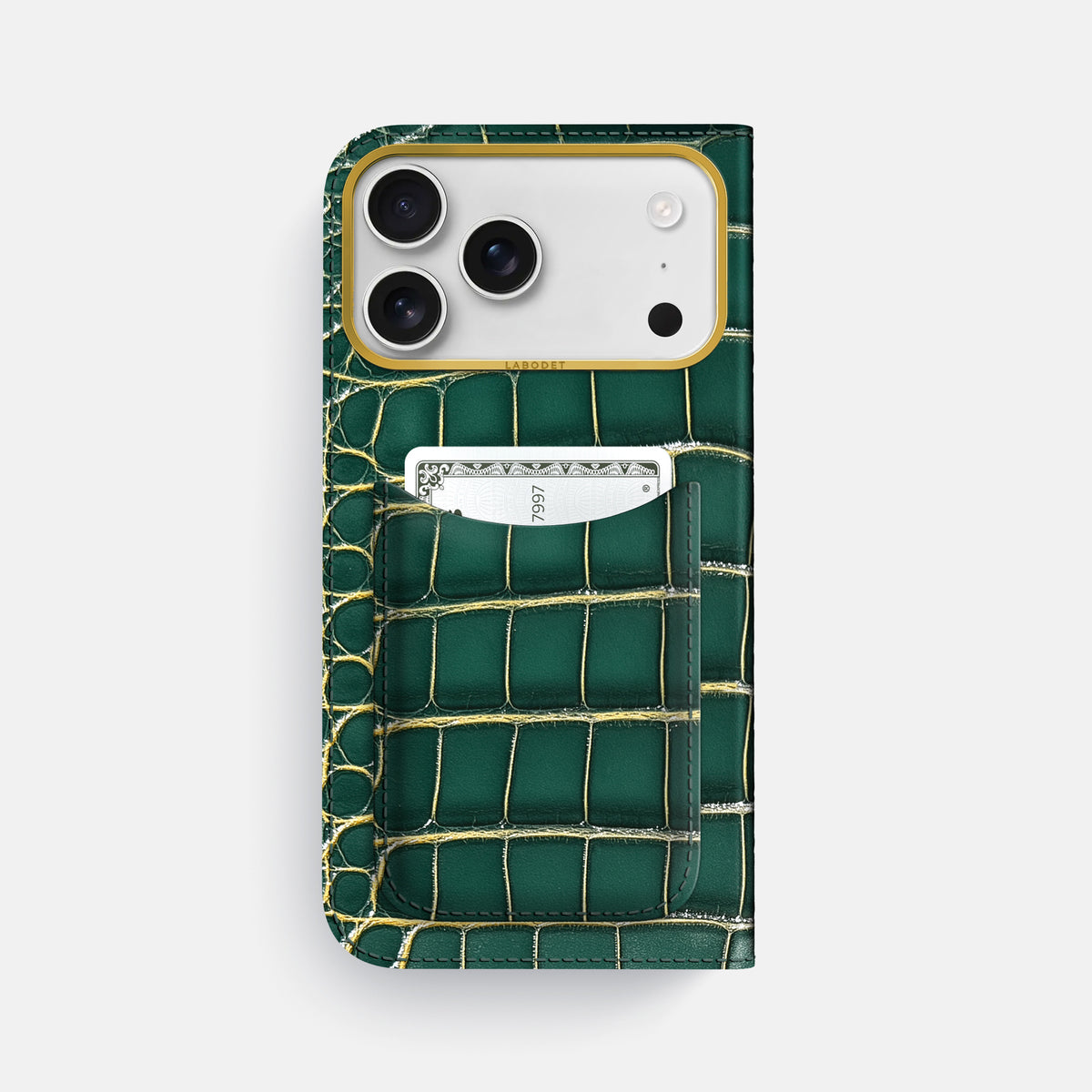 Folio Case with Card For iPhone 17 Pro Max In Patina Alligator -3 | Cambridge-Gold
