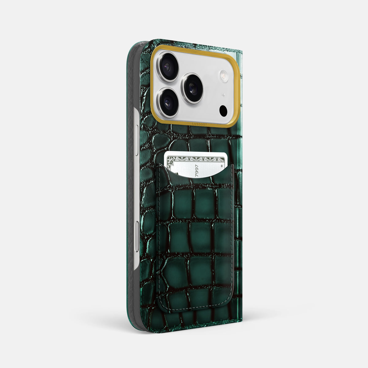 Folio Case with Card For iPhone 17 Pro Max In Patina Alligator -1 | Green-Gold