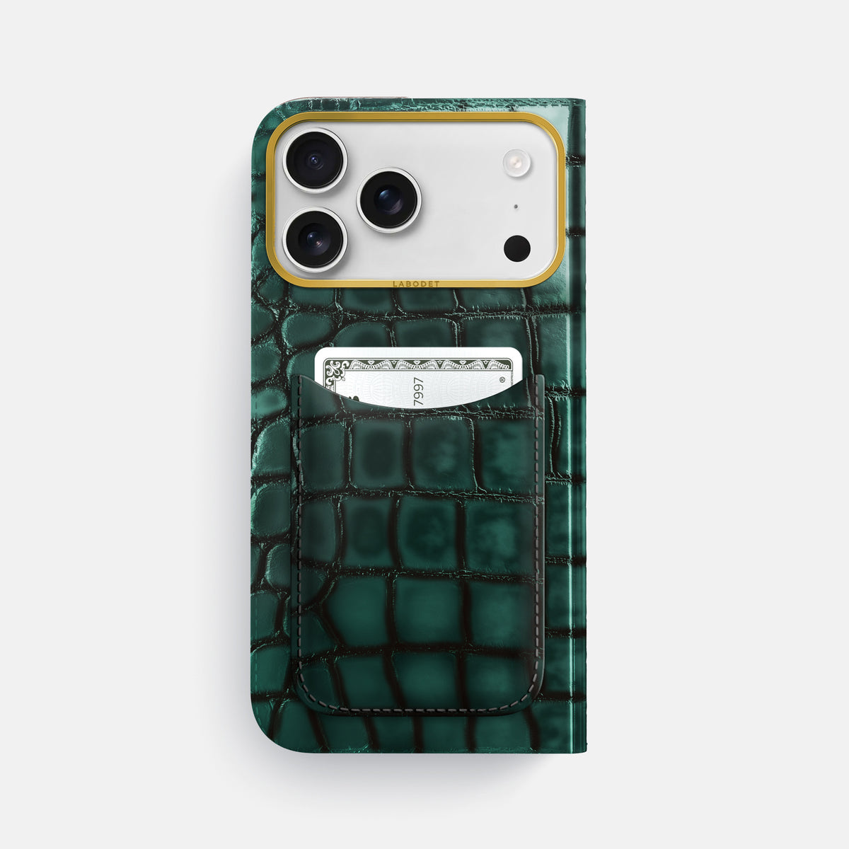 Folio Case with Card For iPhone 17 Pro Max In Patina Alligator -3 | Green-Gold