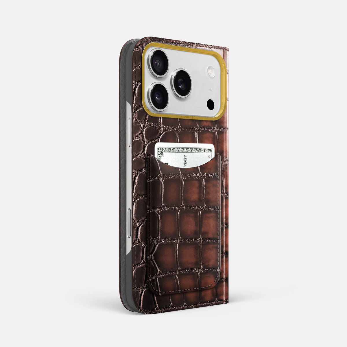 Folio Case with Card For iPhone 17 Pro Max In Patina Alligator -1 | Havana-Brown-Gold