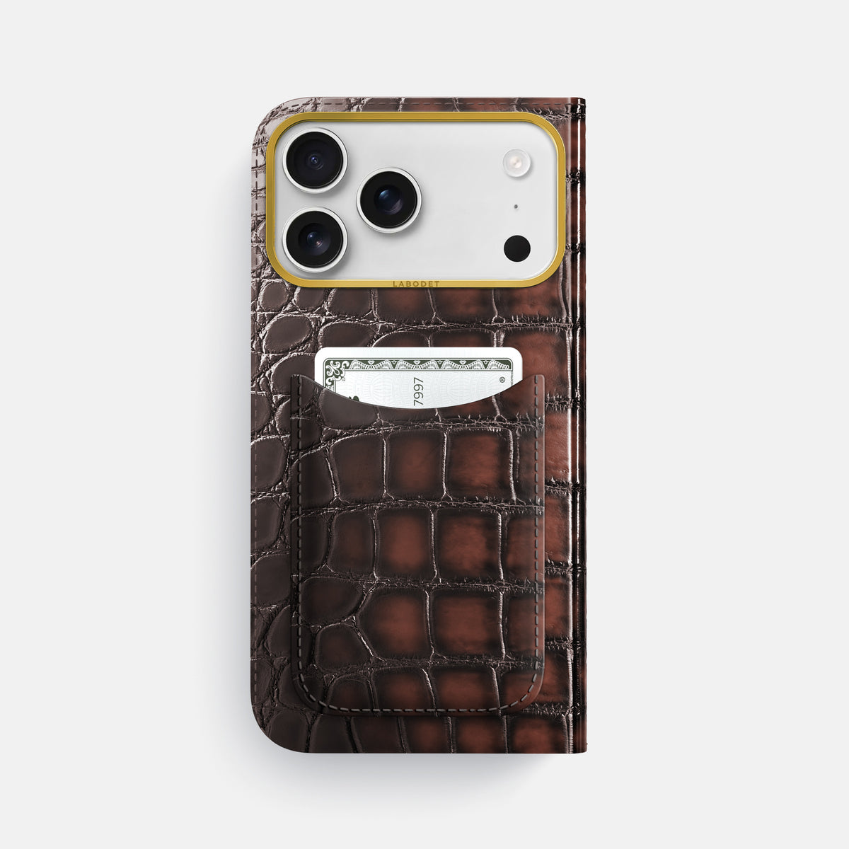 Folio Case with Card For iPhone 17 Pro Max In Patina Alligator -3 | Havana-Brown-Gold