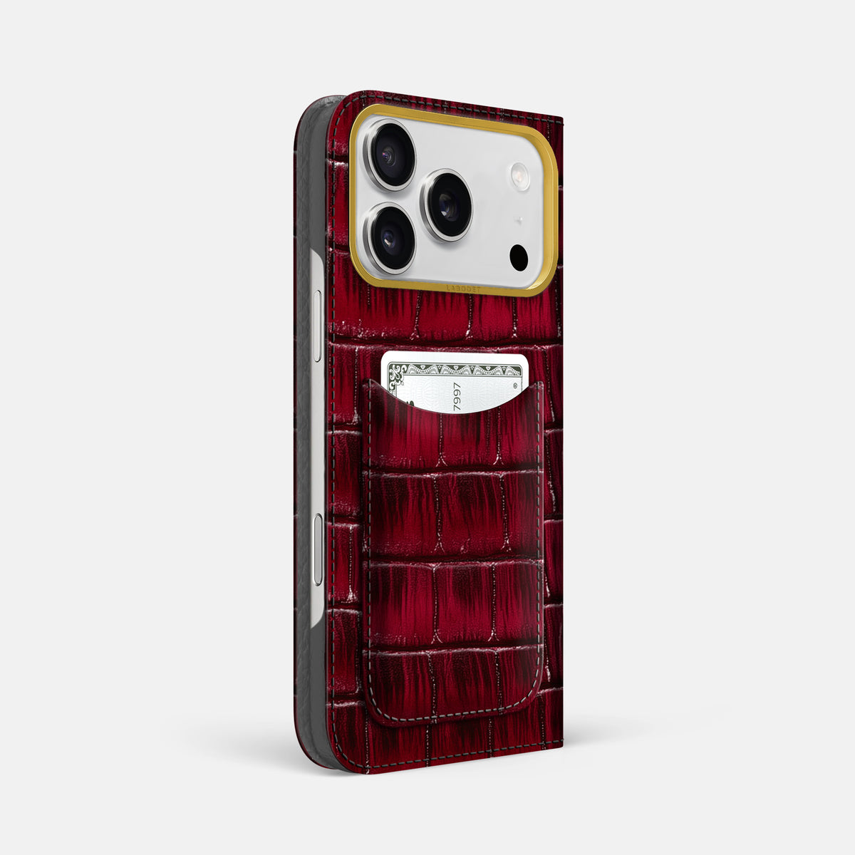 Folio Case with Card For iPhone 17 Pro Max In Patina Alligator -1 | Havana-Burgundy-Gold