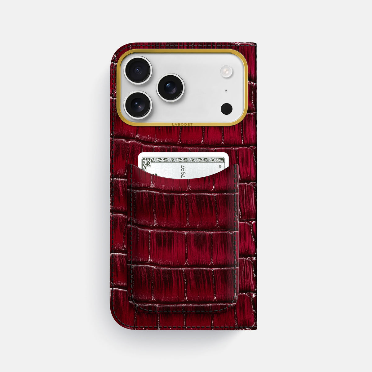Folio Case with Card For iPhone 17 Pro Max In Patina Alligator -3 | Havana-Burgundy-Gold