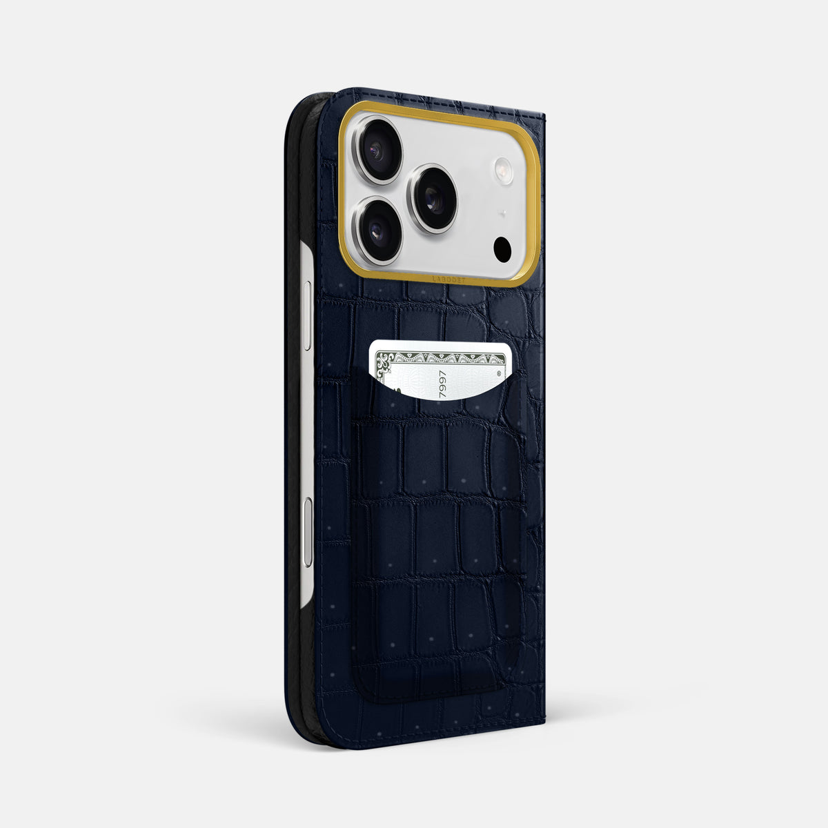 Folio Case with Card For iPhone 17 Pro Max In Porosus Crocodile -1 | Deep-Blue-Sea-Gold