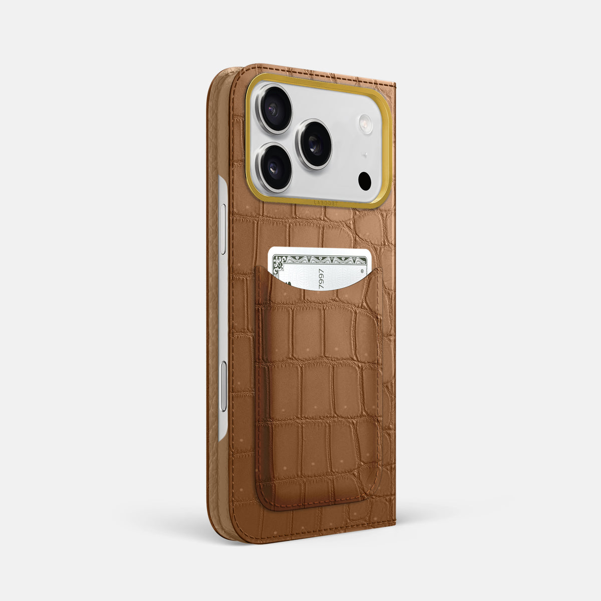 Folio Case with Card For iPhone 17 Pro Max In Porosus Crocodile -1 | Milk-Chocolate-Gold