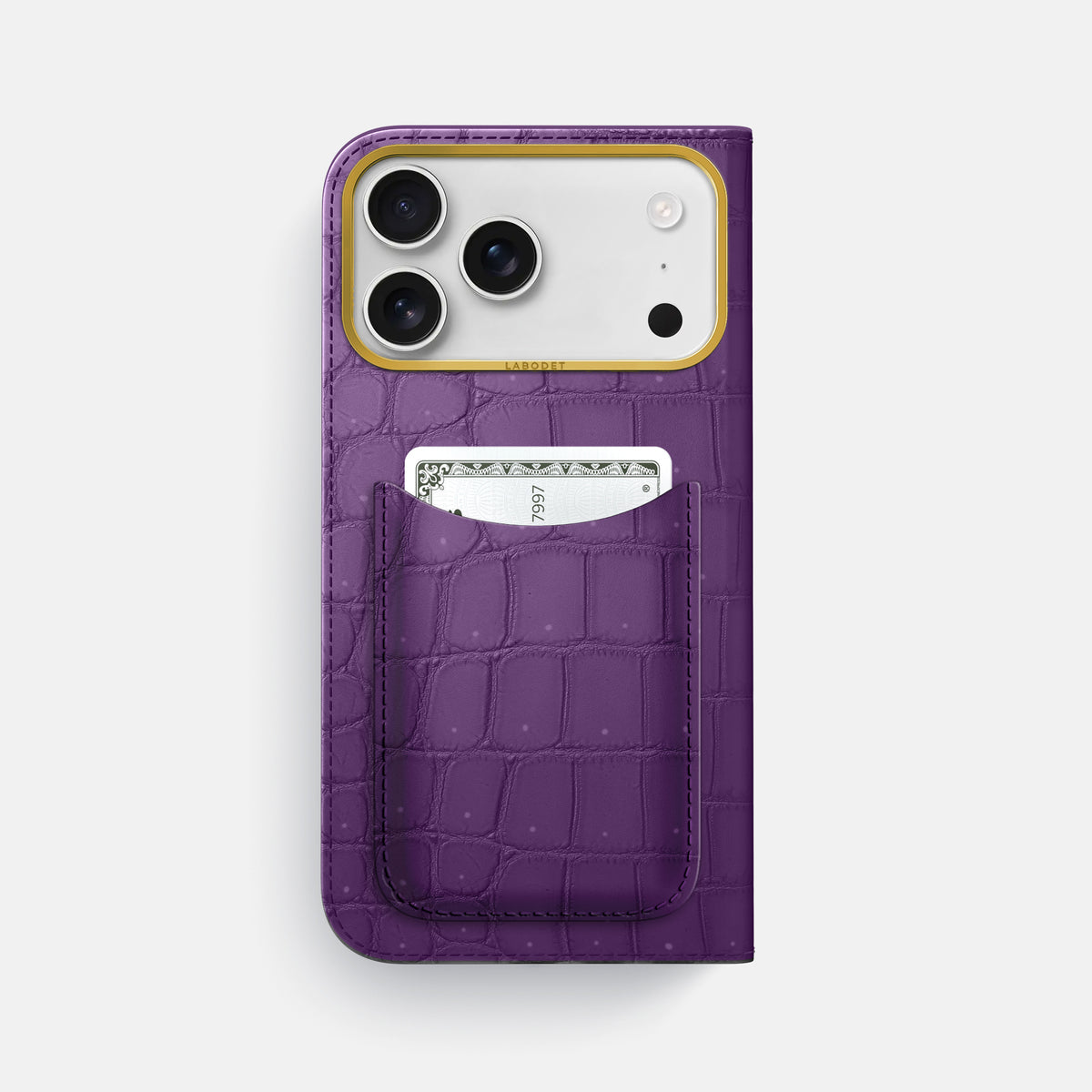 Folio Case with Card For iPhone 17 Pro Max In Porosus Crocodile -3 | Purple-Gold
