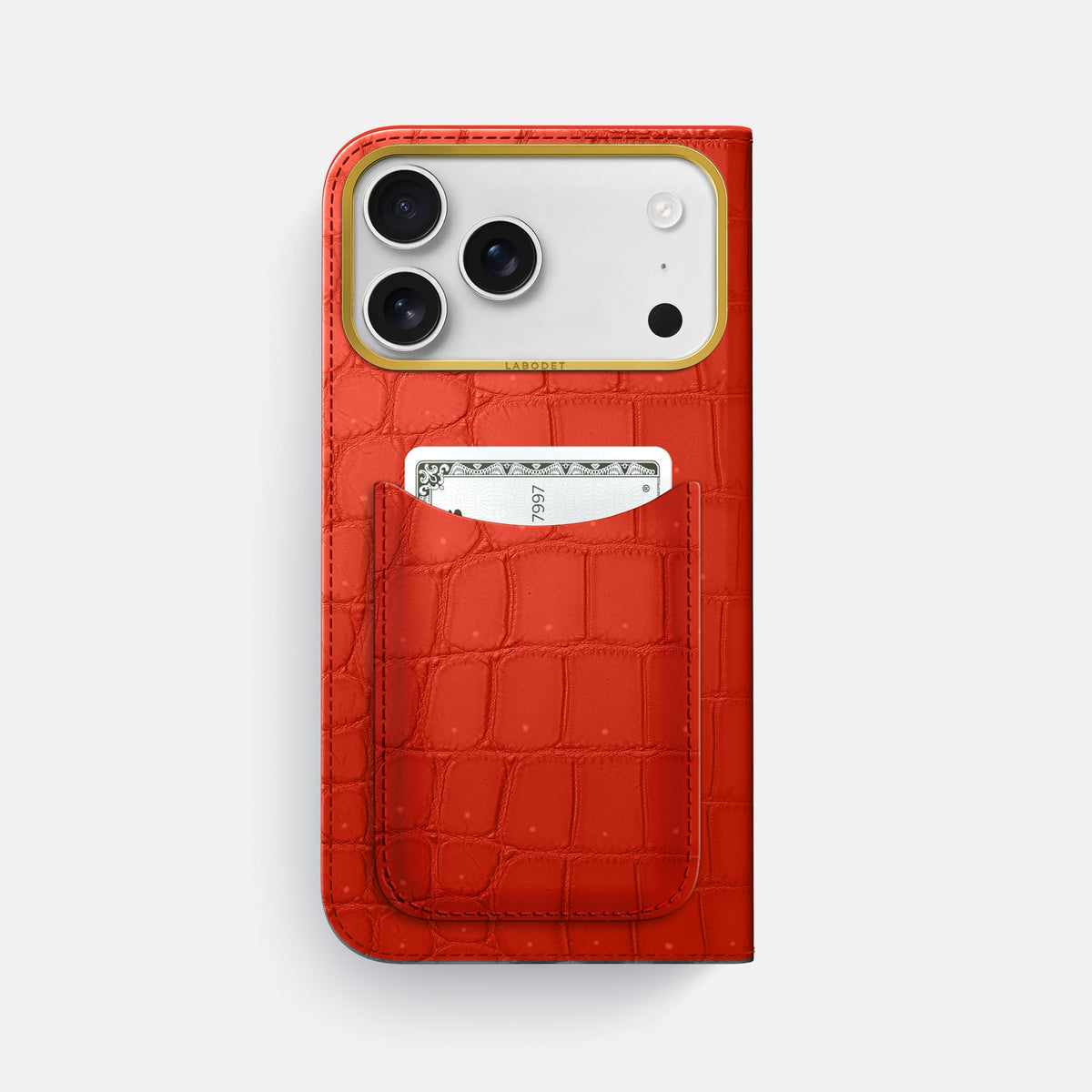 Folio Case with Card For iPhone 17 Pro Max In Porosus Crocodile -3 | Rust-Gold