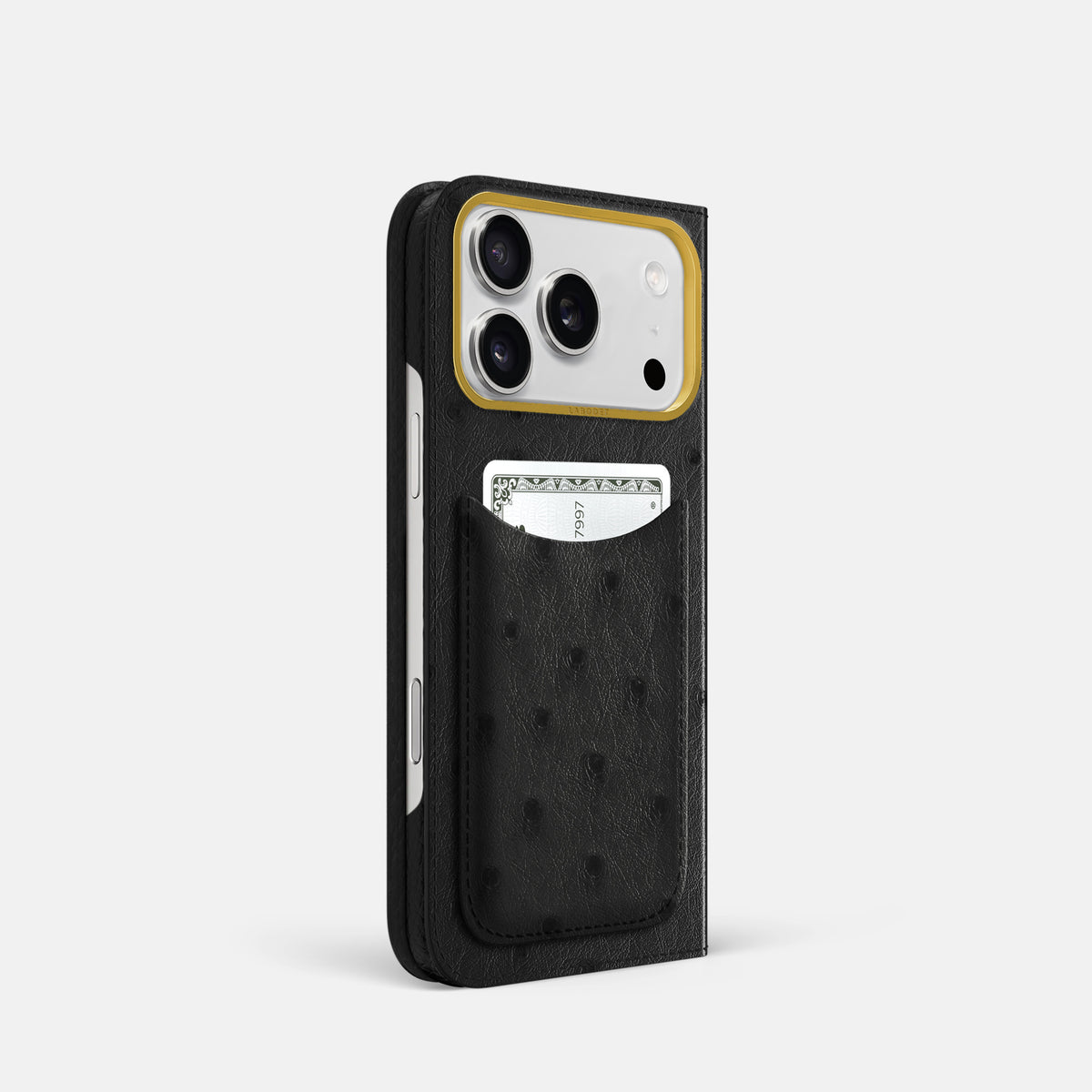 Folio Case with Card For iPhone 17 Pro In Ostrich -1 | Black-Gold