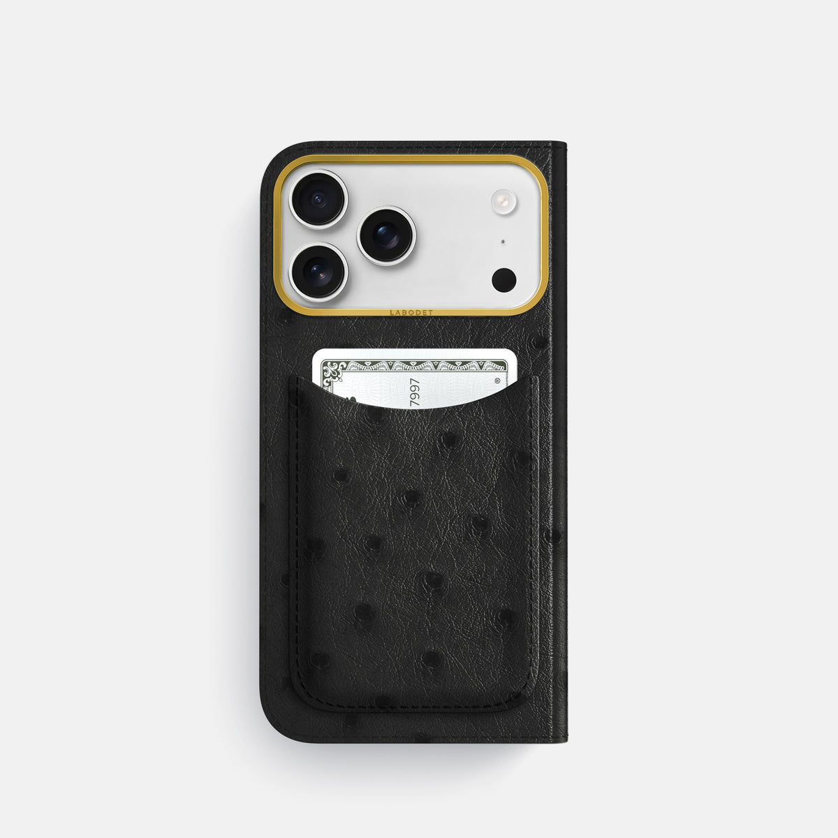 Folio Case with Card For iPhone 17 Pro In Ostrich -3 | Black-Gold