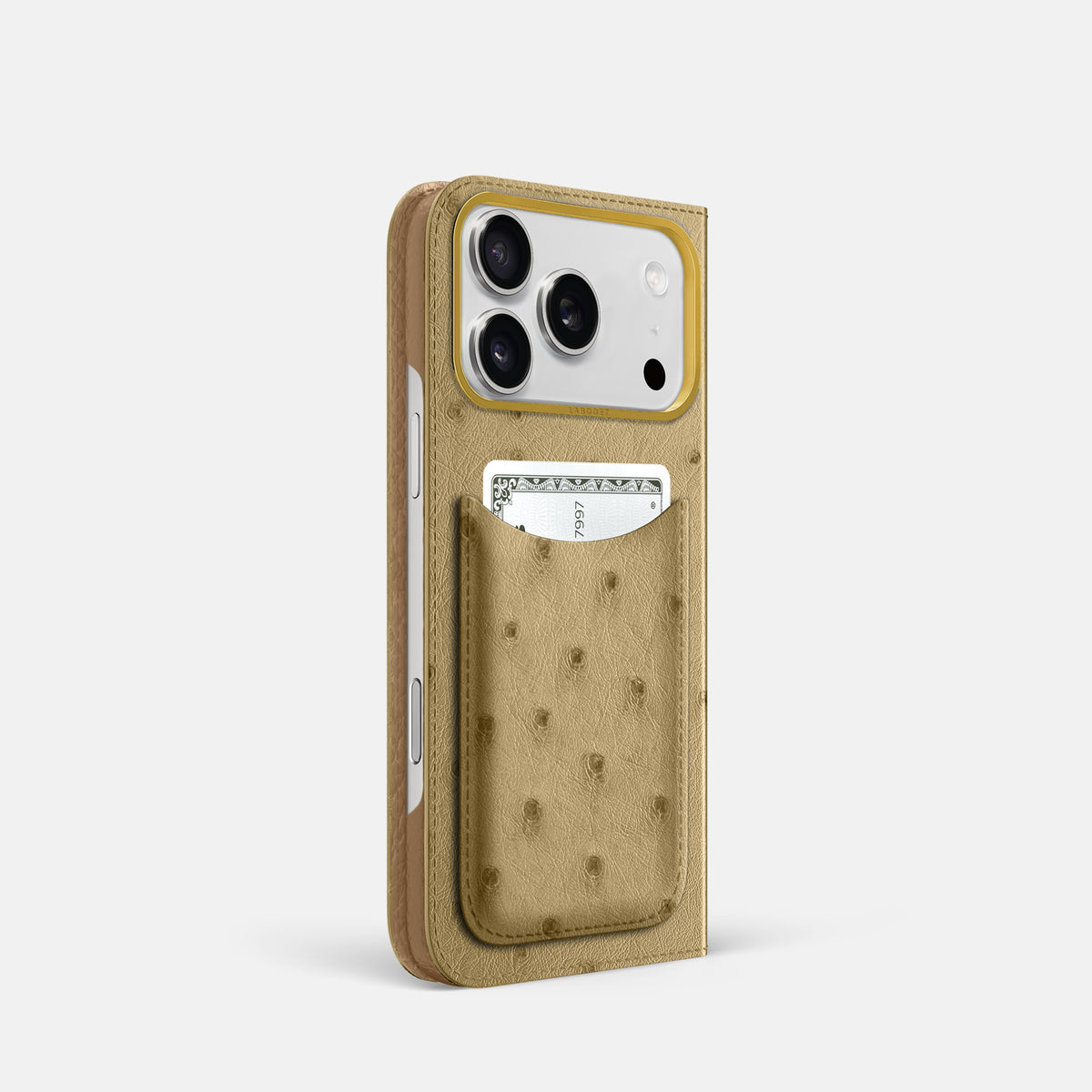Folio Case with Card For iPhone 17 Pro In Ostrich -1 | Desert-Sand-Gold