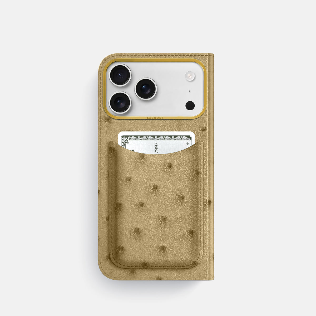 Folio Case with Card For iPhone 17 Pro In Ostrich -3 | Desert-Sand-Gold