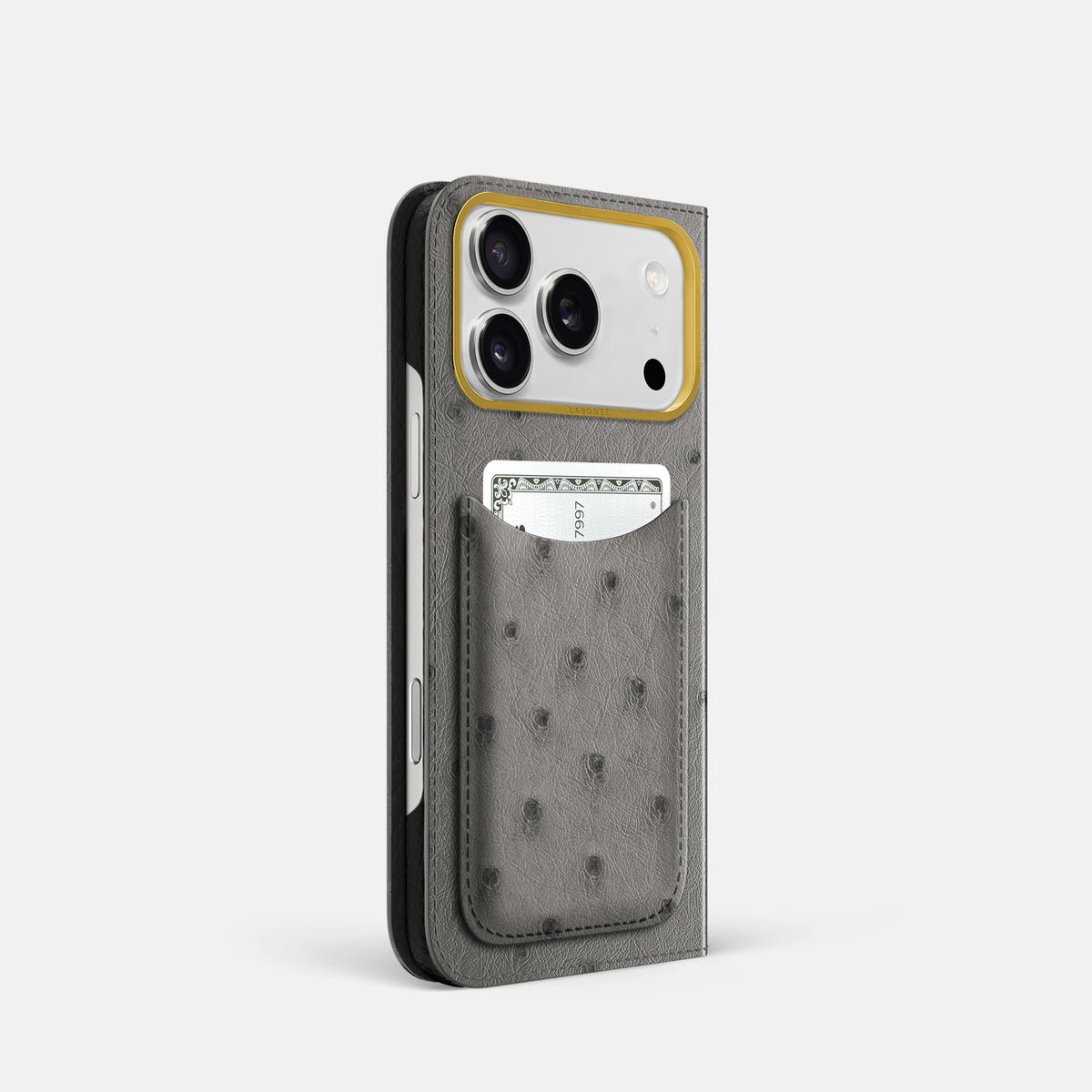 Folio Case with Card For iPhone 17 Pro In Ostrich -1 | Grey-Gold