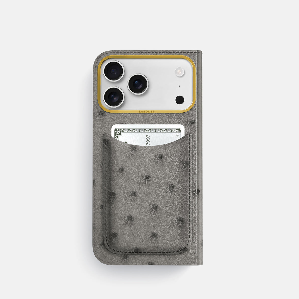 Folio Case with Card For iPhone 17 Pro In Ostrich -3 | Grey-Gold