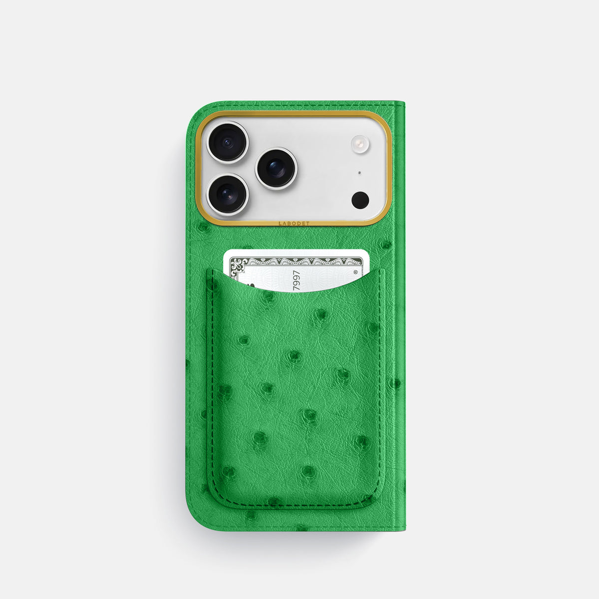 Folio Case with Card For iPhone 17 Pro In Ostrich -3 | Kentucky-Green-Gold