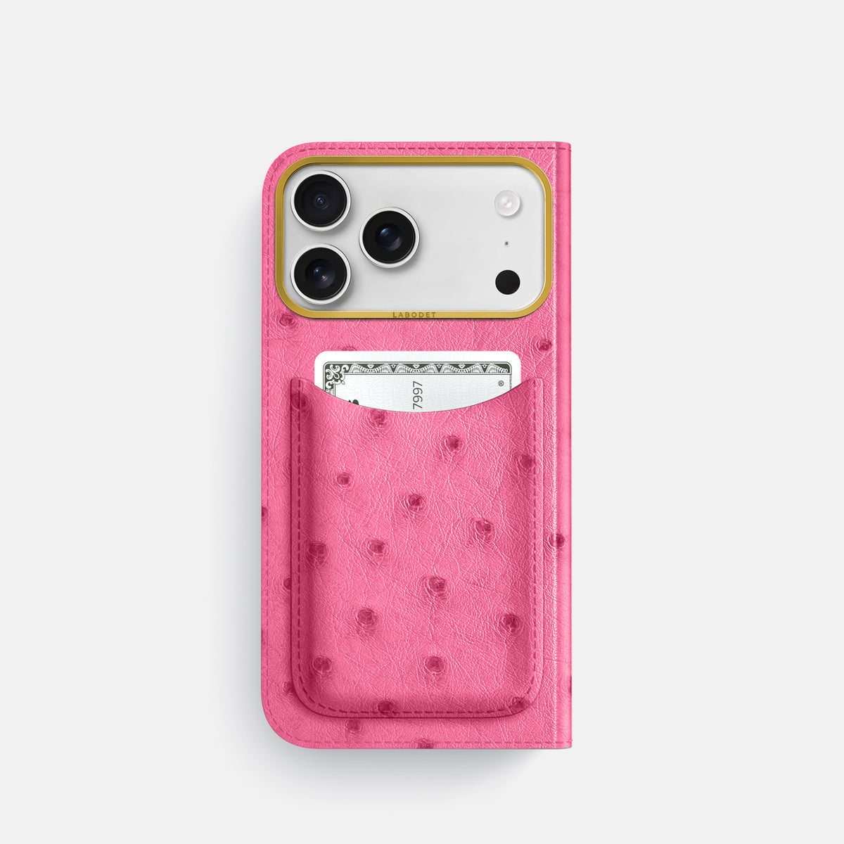 Folio Case with Card For iPhone 17 Pro In Ostrich -3 | Pink-Gold
