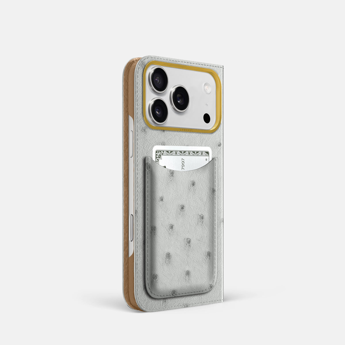Folio Case with Card For iPhone 17 Pro In Ostrich -1 | White-Gold