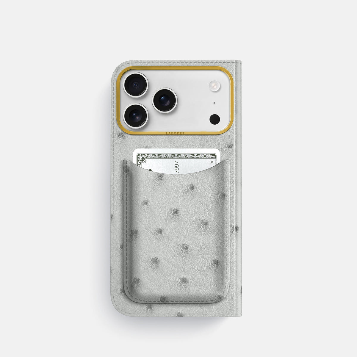 Folio Case with Card For iPhone 17 Pro In Ostrich -3 | White-Gold