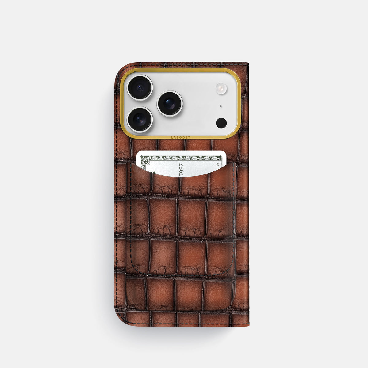 Folio Case with Card For iPhone 17 Pro In Patina Alligator -3 | Baobab-Gold