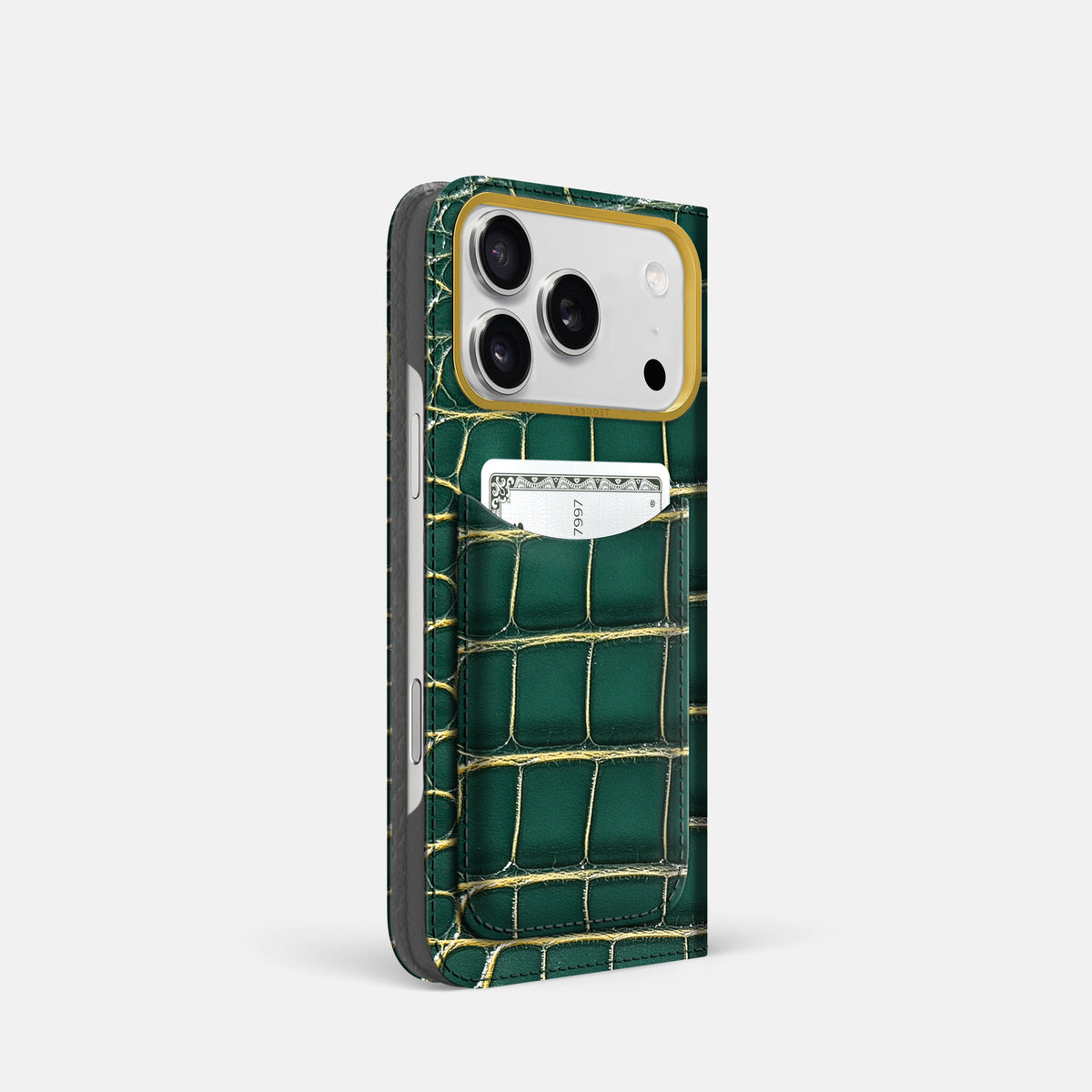 Folio Case with Card For iPhone 17 Pro In Patina Alligator -1 | Cambridge-Gold