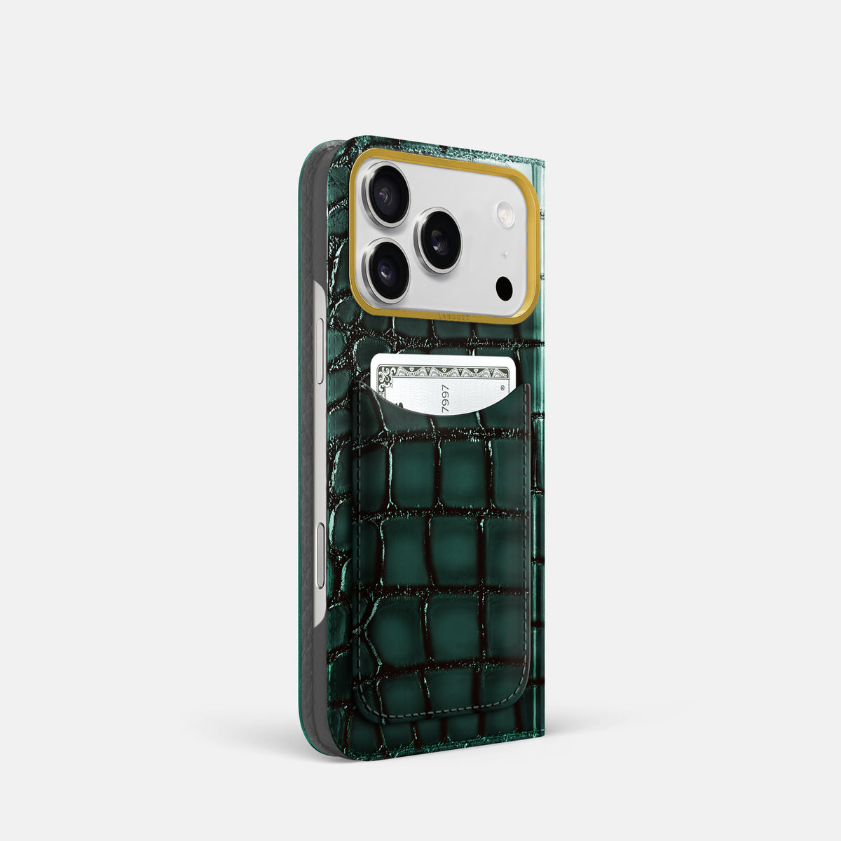 Folio Case with Card For iPhone 17 Pro In Patina Alligator -1 | Green-Gold