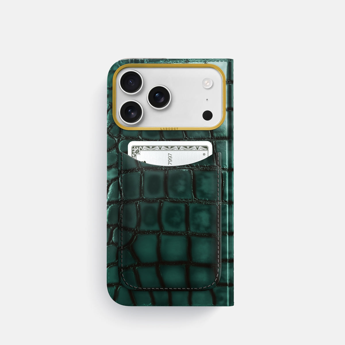 Folio Case with Card For iPhone 17 Pro In Patina Alligator -3 | Green-Gold
