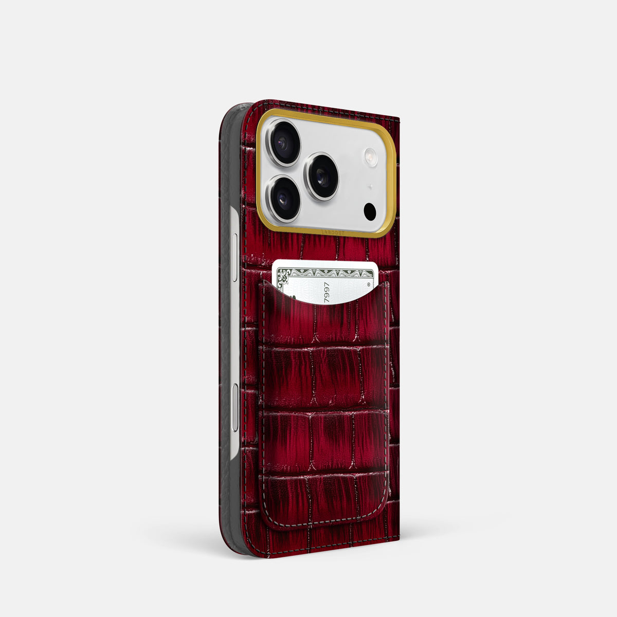 Folio Case with Card For iPhone 17 Pro In Patina Alligator -1 | Havana-Burgundy-Gold