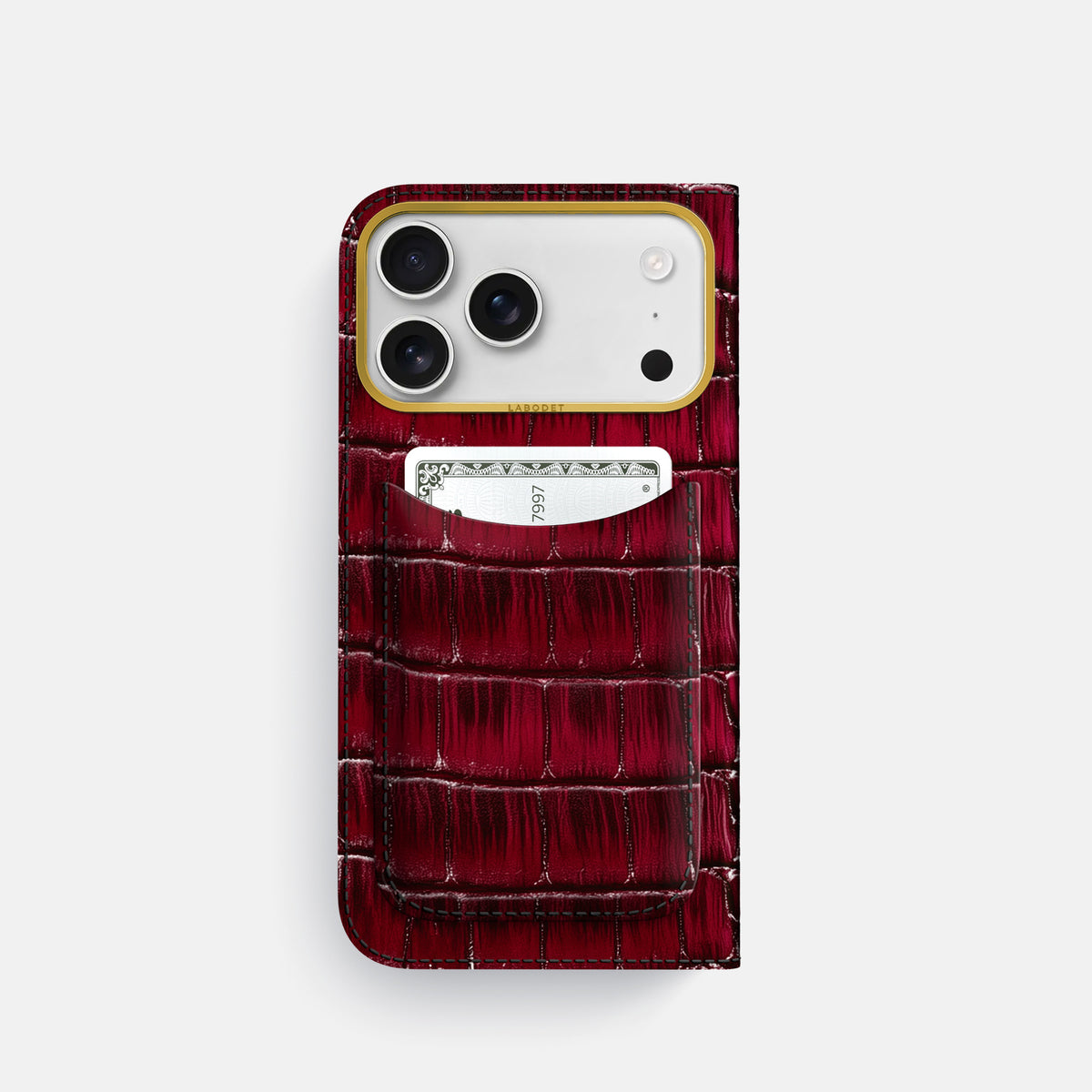 Folio Case with Card For iPhone 17 Pro In Patina Alligator -3 | Havana-Burgundy-Gold