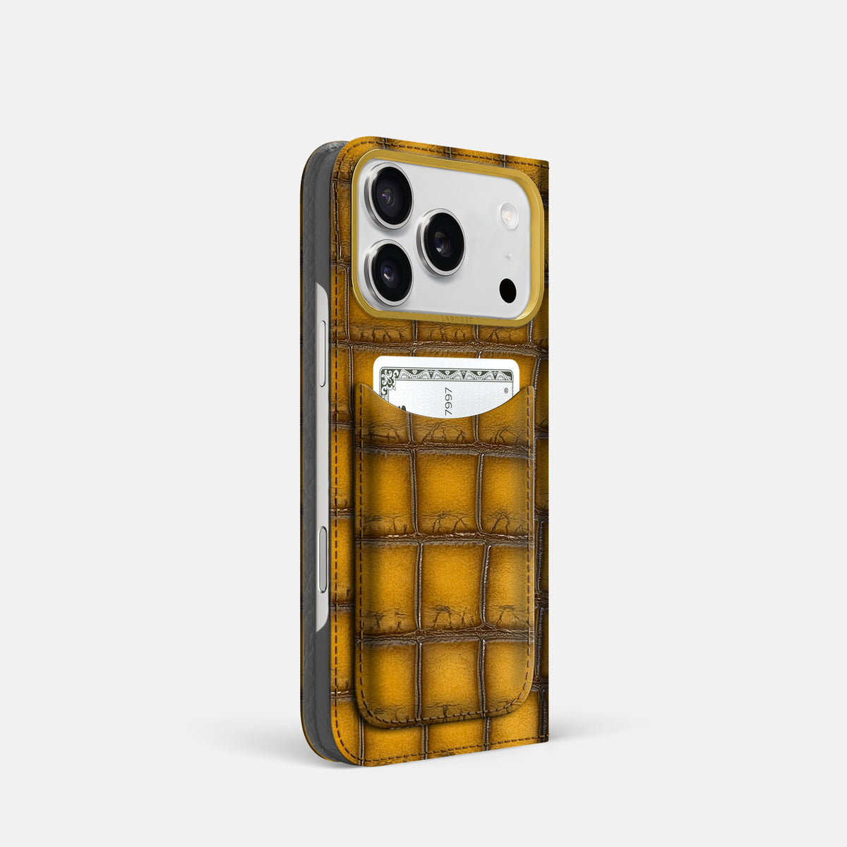 Folio Case with Card For iPhone 17 Pro In Patina Alligator -1 | Sydney-Gold