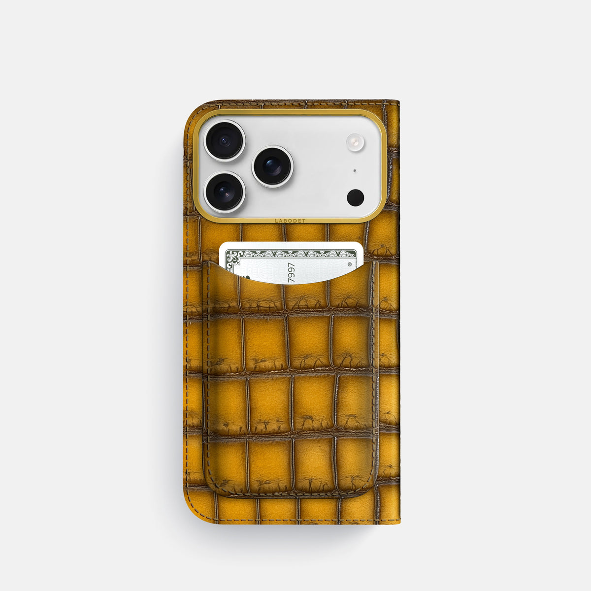 Folio Case with Card For iPhone 17 Pro In Patina Alligator -3 | Sydney-Gold