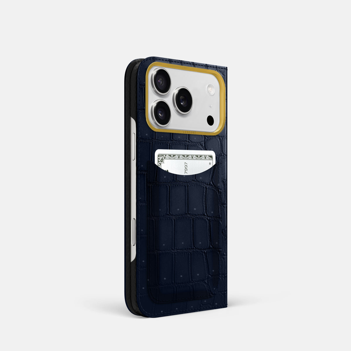 Folio Case with Card For iPhone 17 Pro In Porosus Crocodile -1 | Deep-Blue-Sea-Gold