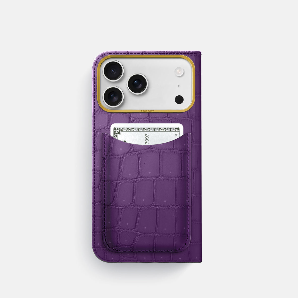 Folio Case with Card For iPhone 17 Pro In Porosus Crocodile -3 | Purple-Gold