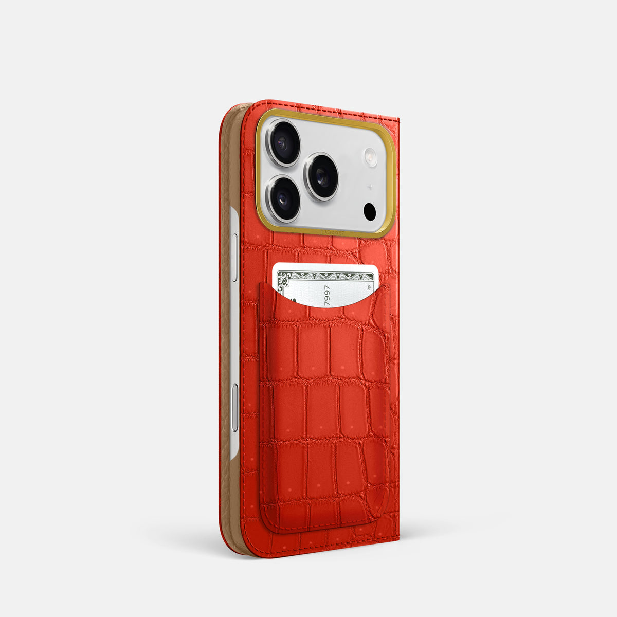 Folio Case with Card For iPhone 17 Pro In Porosus Crocodile -1 | Rust-Gold
