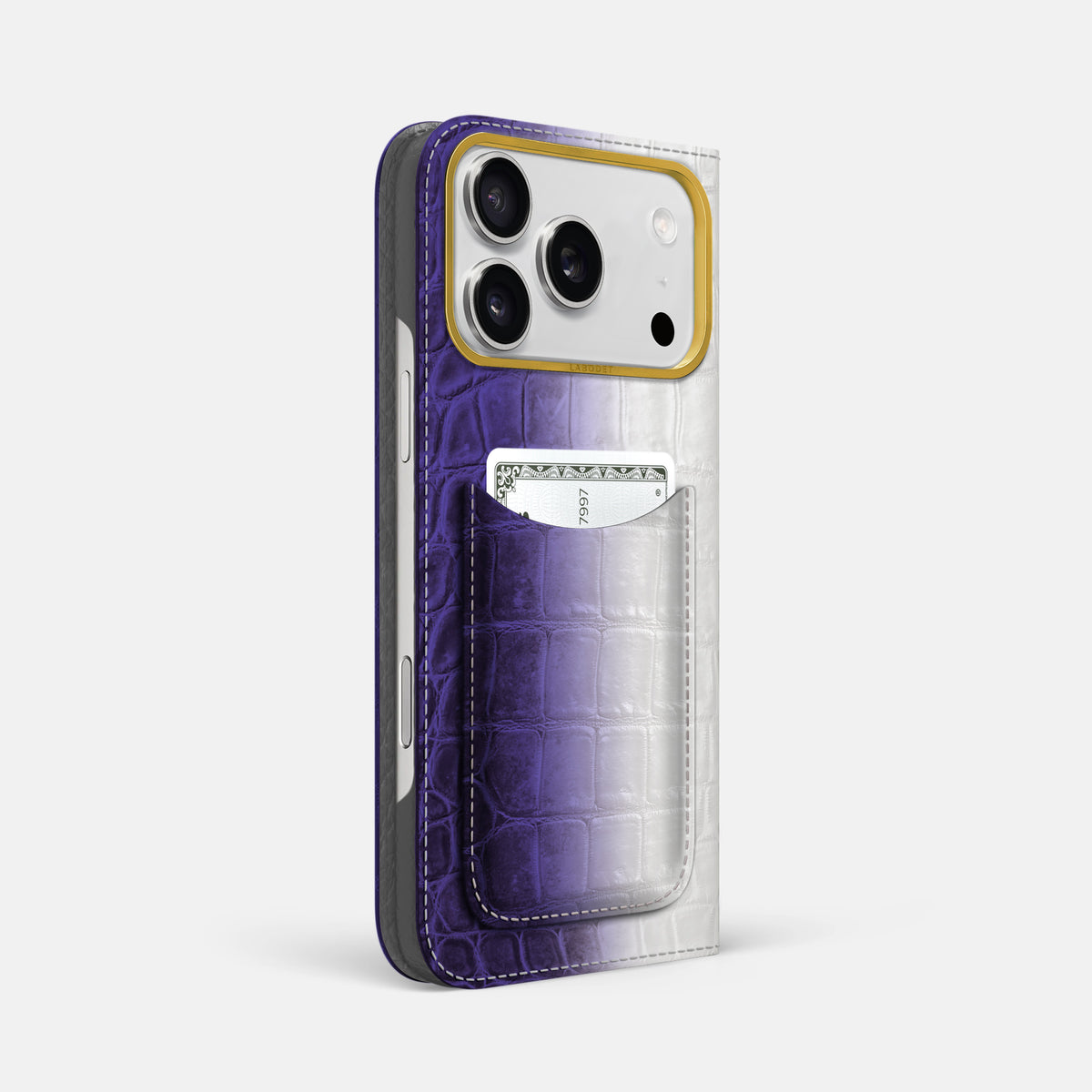 Folio Case with Card For iPhone 18 Pro Max In Himalayan Crocodile -1 | Purple-Gold