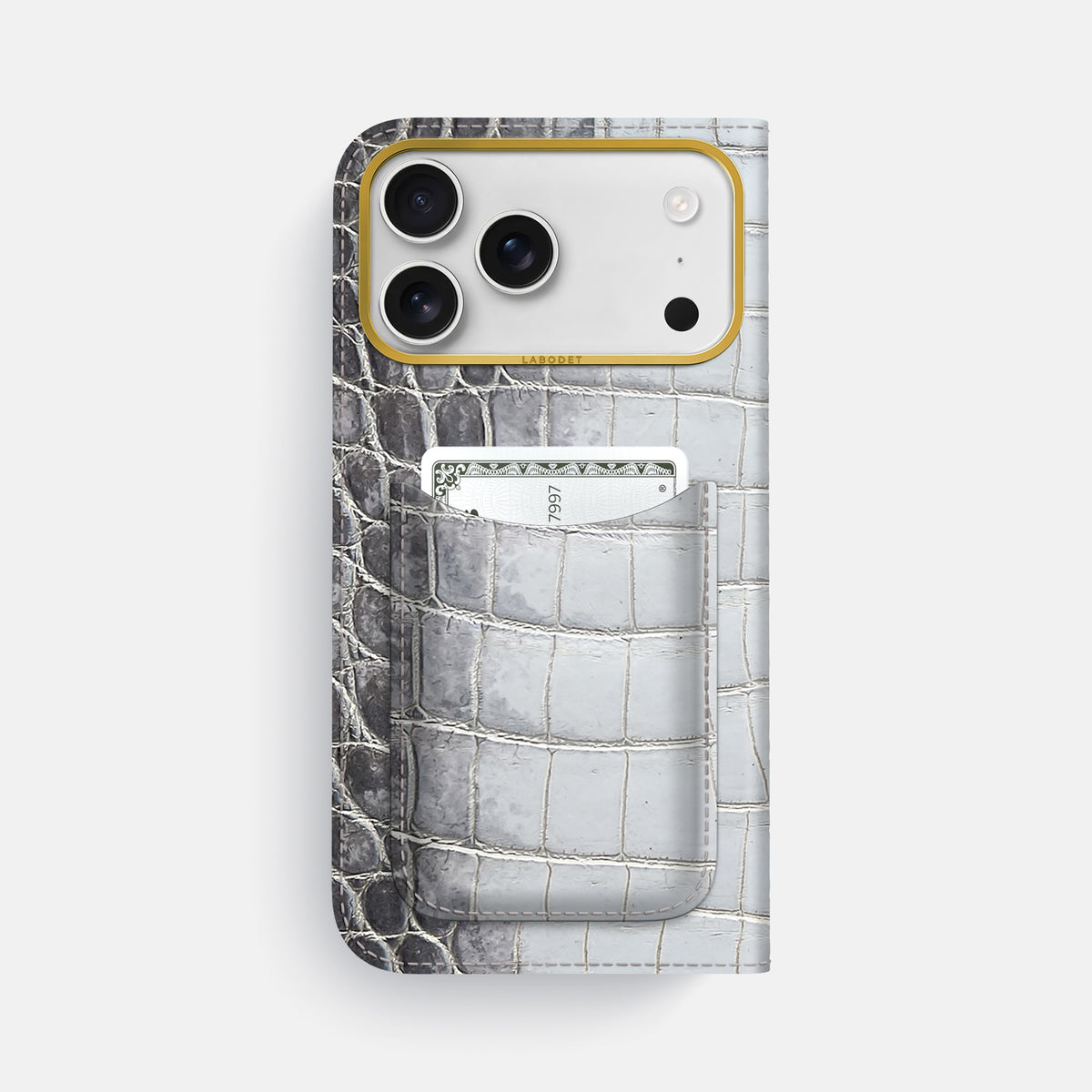 Folio Case with Card For iPhone 18 Pro Max In Himalayan Crocodile -3 | Silver-Gold