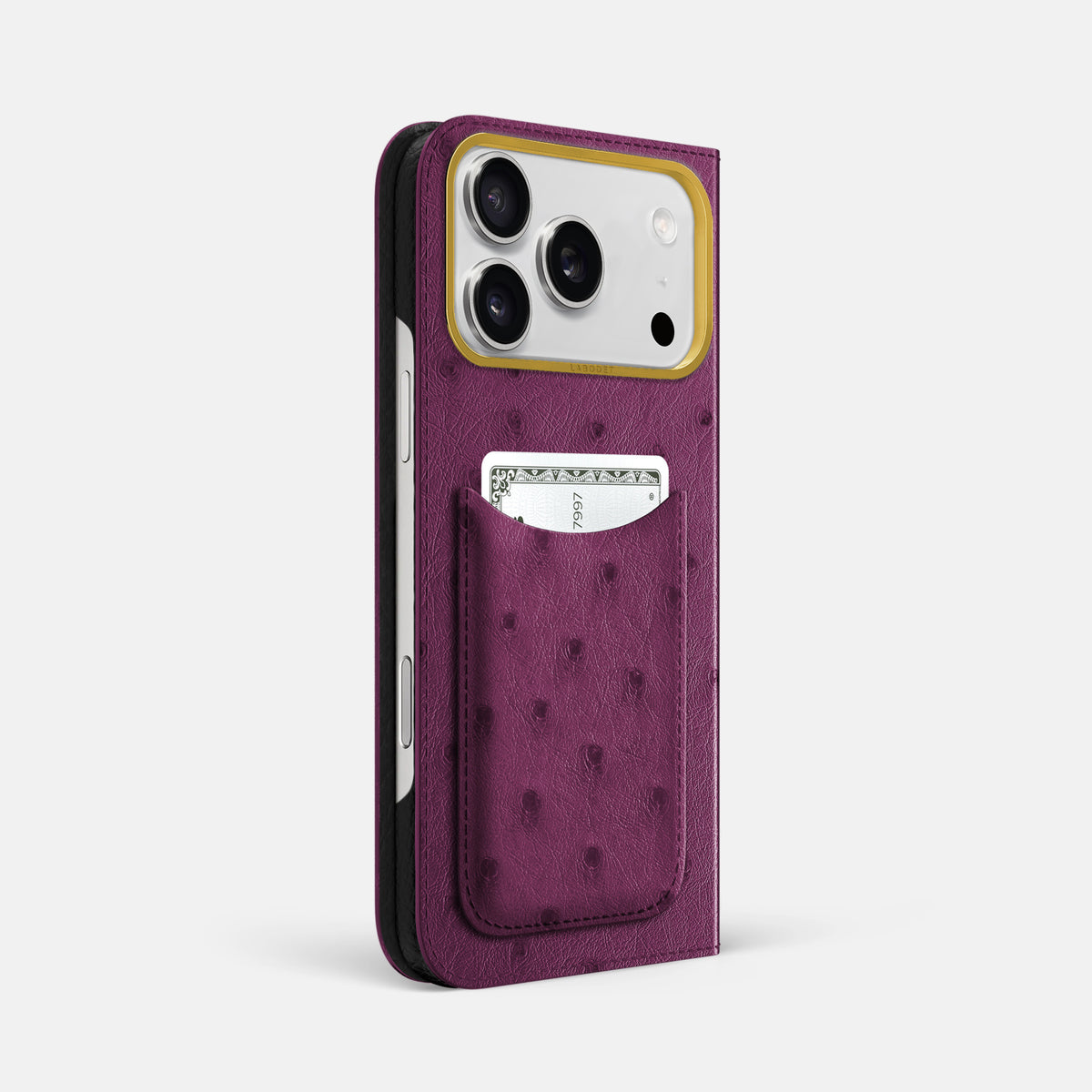 Folio Case with Card For iPhone 18 Pro Max In Ostrich -1 | Purple-Gold
