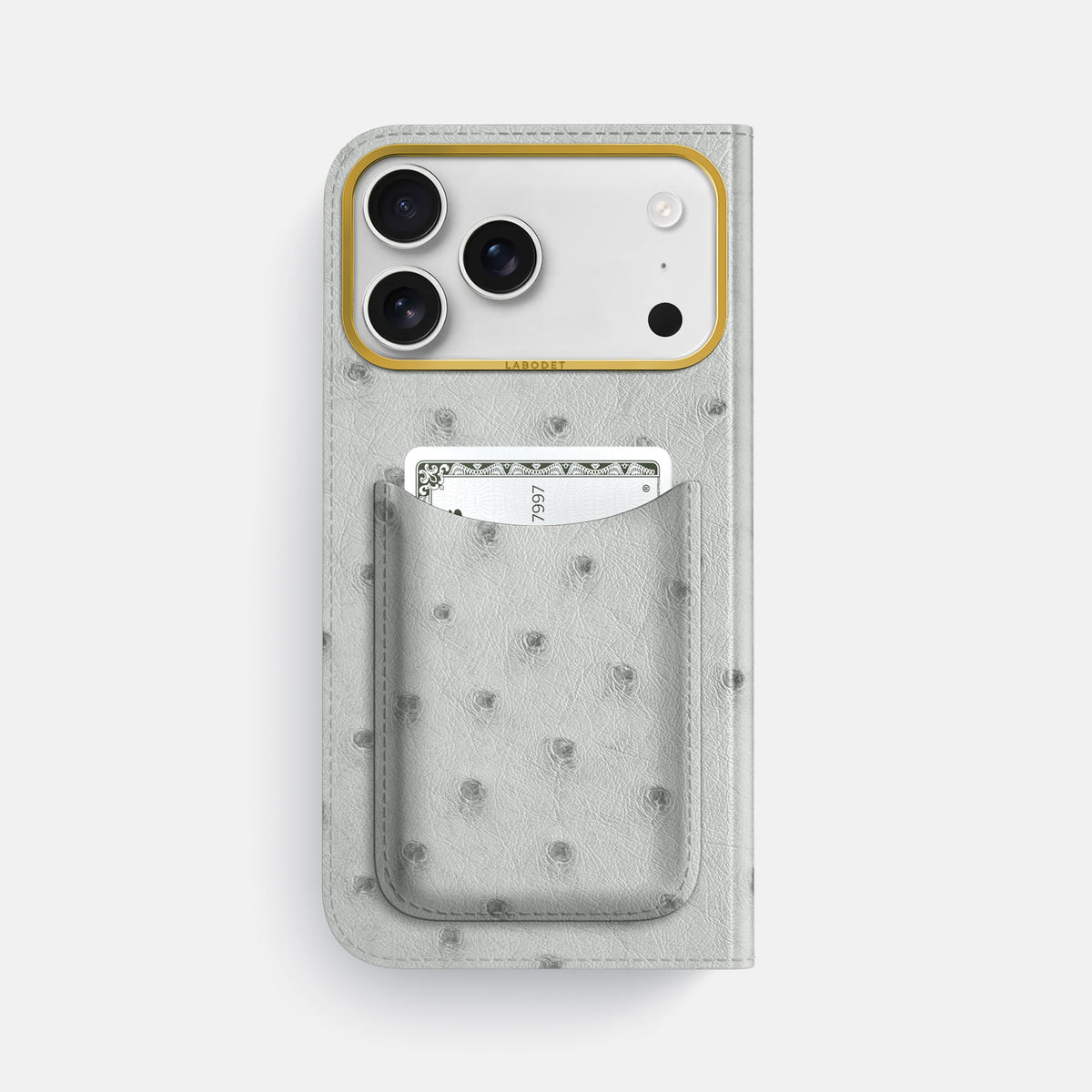 Folio Case with Card For iPhone 18 Pro Max In Ostrich -3 | White-Gold
