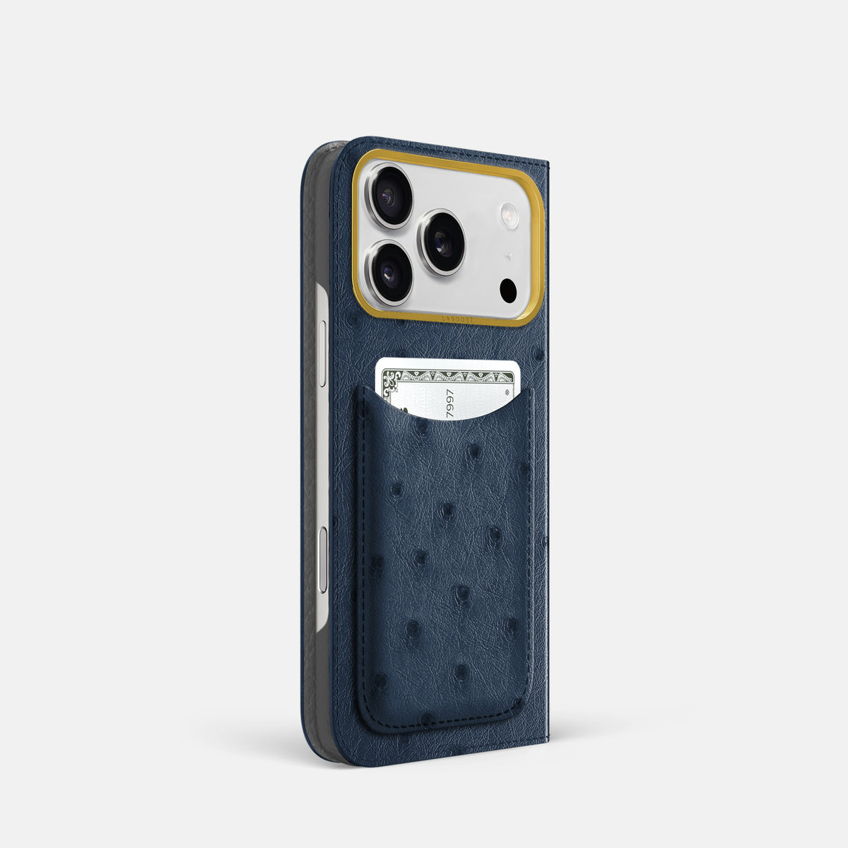 Folio Case with Card For iPhone 18 Pro In Ostrich -1 | Navy-Blue-Gold
